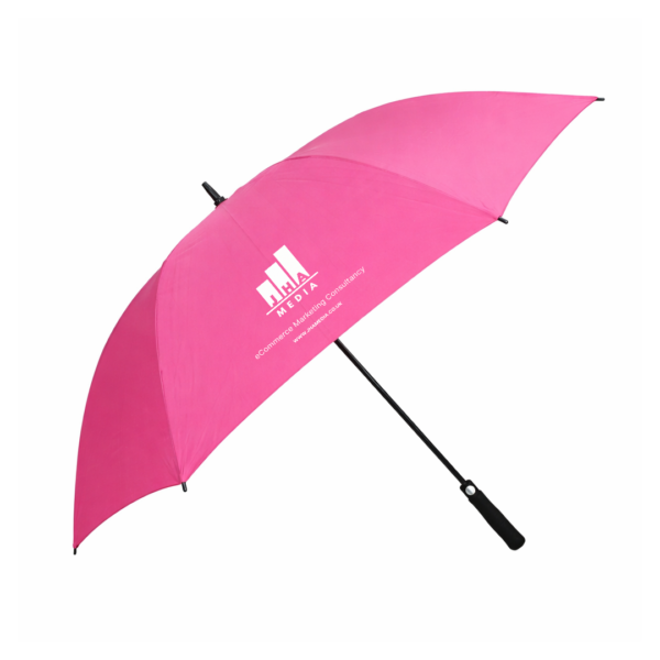 Pink branded golf umbrella custom printed