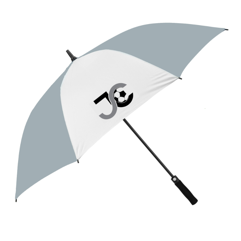 Personalised golf umbrella in grey and white alternating colours with full colour logo print.