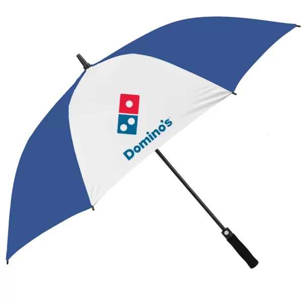 Custom printed golf umbrella alternating royal blue and white colours customised in full colour with logo.