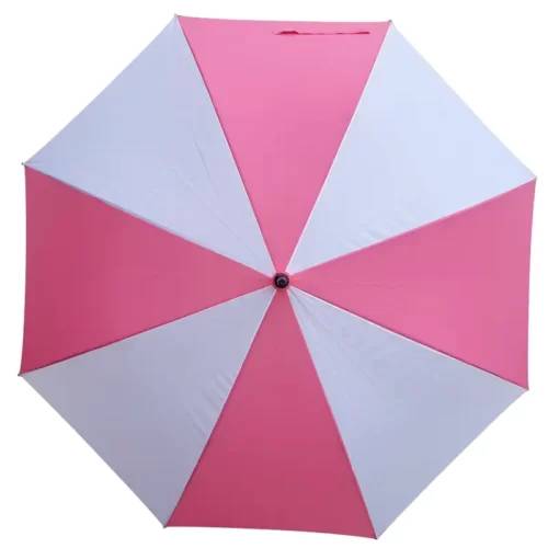 Pink & White Golf Umbrella for promotional printing. Black - top.