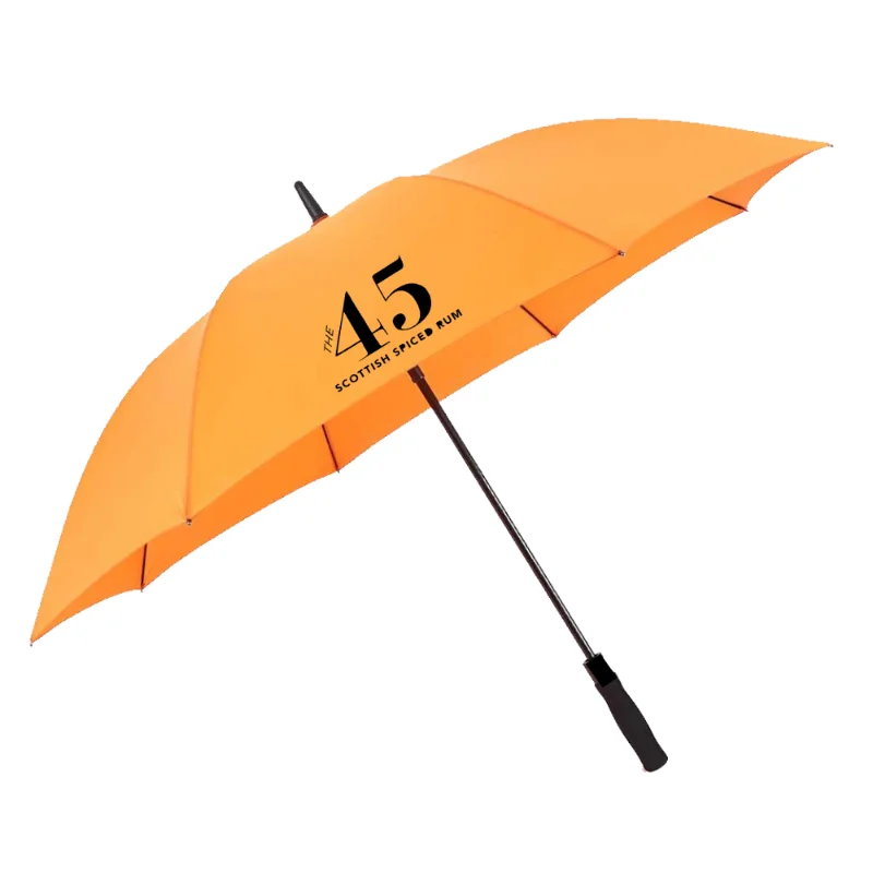 Orange custom printed promotional umbrella printed with logo.