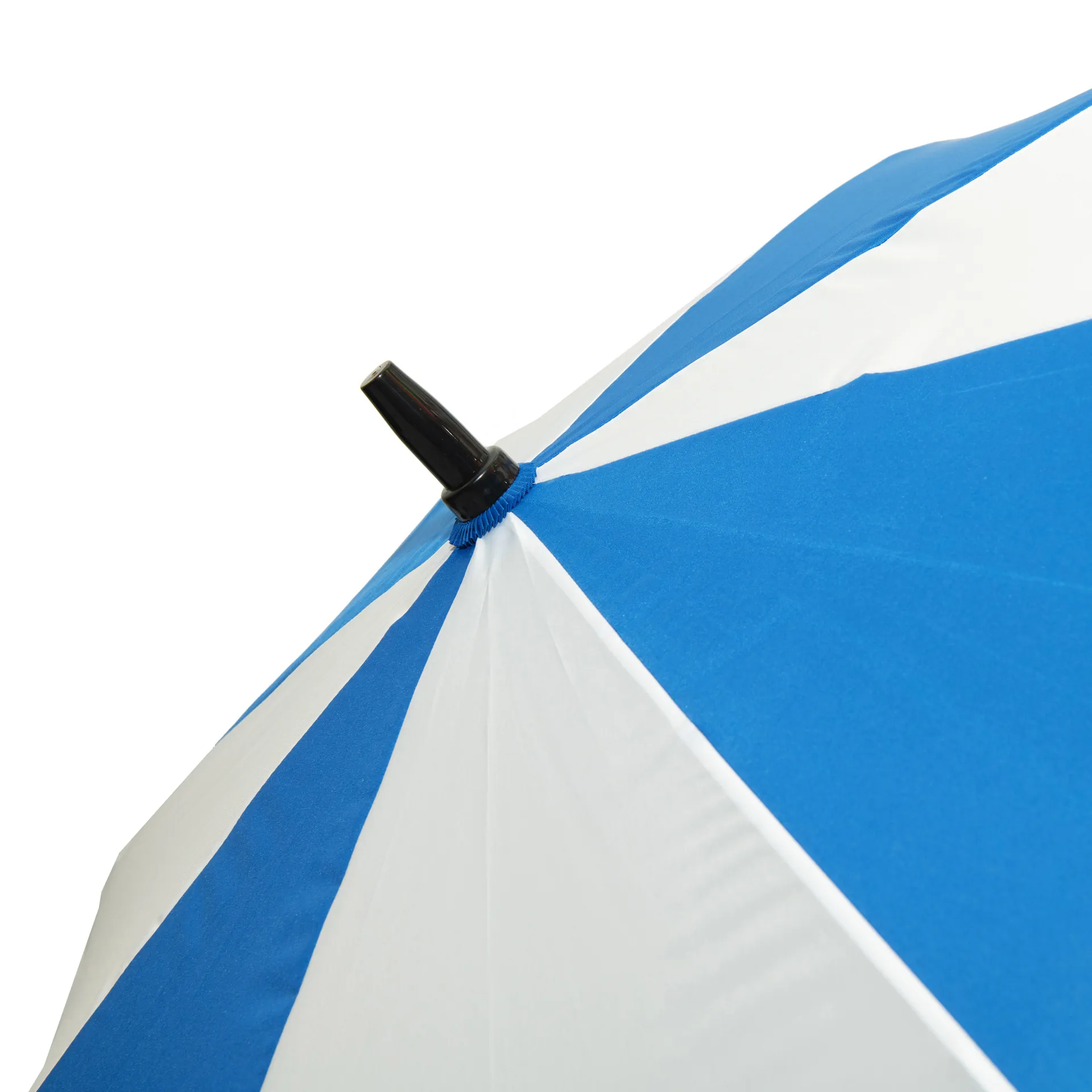 royal_blue_white_top Custom branded promotional umbrella - no minimum order. Royal blue and white panel - top.