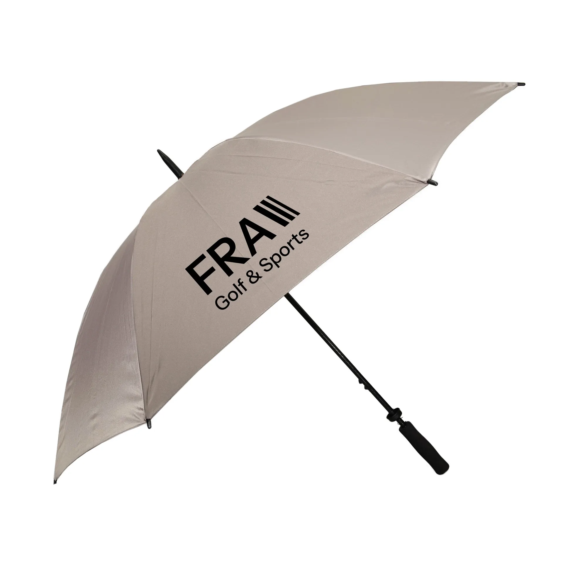 Grey branded golf umbrella with custom logo printing