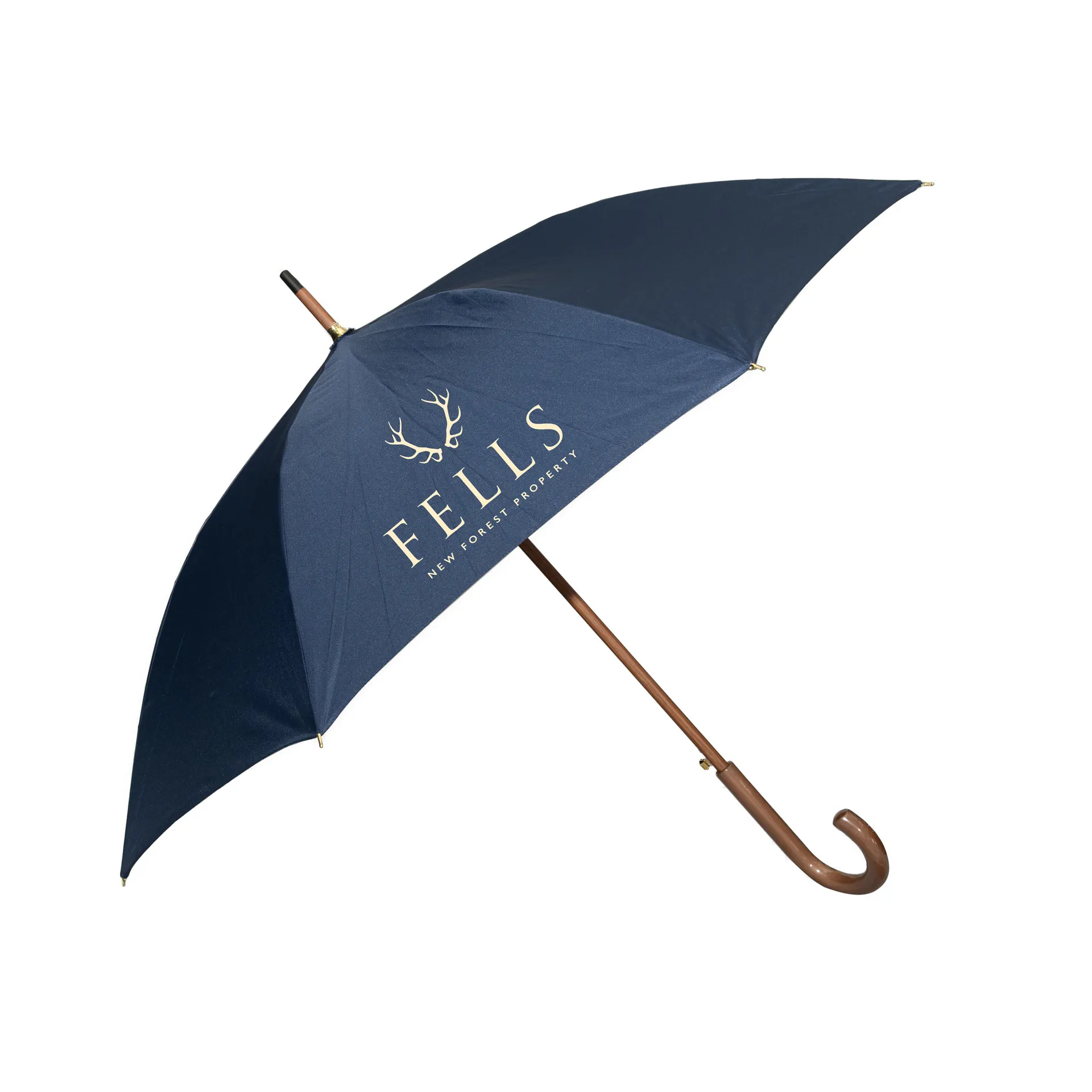 Navy blue umbrella wooden handle corporate Navy blue corporate umbrella with wooden crook handle